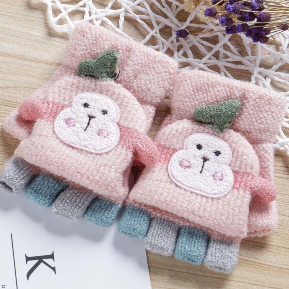 protection Kids Fingerless  Gloves Knitted Gloves Clamshell Half Finger Gloves Winter Warm Mittens