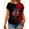 XL-7XL Plus Size Women's T-Shirts Women's O-neck Fashion Flower Patchwork Color Printed Top Short Sleeve T-shirt