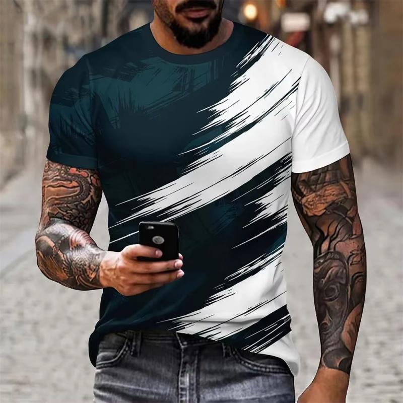 

Футболка с цветным геометрическим узором для мужчин, футболки с цветным 3D-принтом, летние уличные футболки с коротким рукавом и круглым вырезом, свободные футболки 6XL