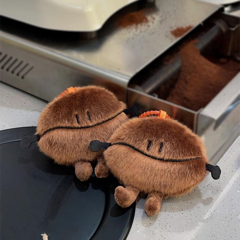 Kawaii Coffee Bean Plush Keychain Soft Stuffed Pendant Cute Novelty Doll for Satchel Purse Decoration