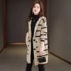 Autumn Hooded Thickened Mid-length Sweater Jacket Loose Striped Large Size Knitted Cardigan