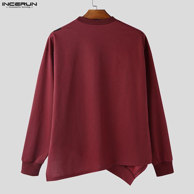 INCERUN T-shirt e Top Casual Larghi da Uomo a Manica Lunga con Patchwork Irregolare e Girocollo
