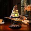 Witch Hat Lamp Stained Glass Witch Hat Table Lamp, Sun and Stars Design Halloween Witch Hat lamp(Green)