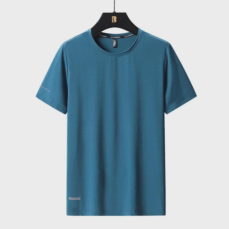 Men's Quick-Dry Ice Silk Short Sleeve Sport T-Shirt - Breathable, Elastic, Casual Round Neck