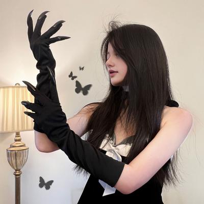 Halloween Klauenhandschuhe Damen Pfotenhandschuhe mit langen Fingernägeln Katze Wolf Cosplay Kostüm für Bühnenauftritt Halloween Party Accessoire