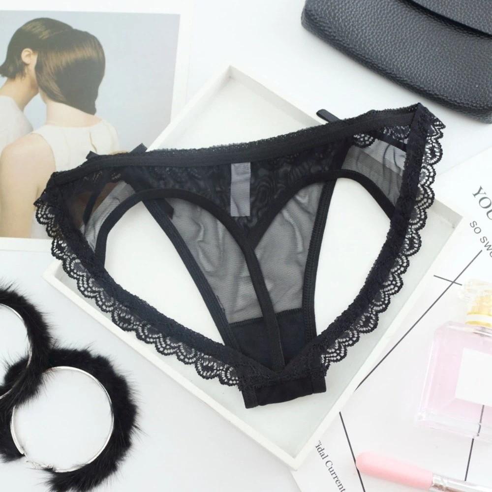 Behind Love Heart-shaped Sheer Lace Mesh Thong Low Waist Romantic T Panties Ladies