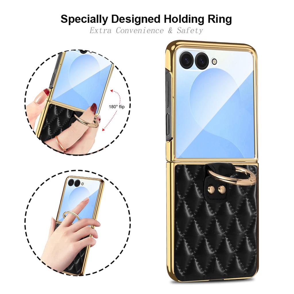 Fashionable Magnetic Diamond Grid Leather Ring Case for Samsung Z Flip 8 7 FE 6 5 4 3 Shockproof for Magsafe Stand Slim Cover