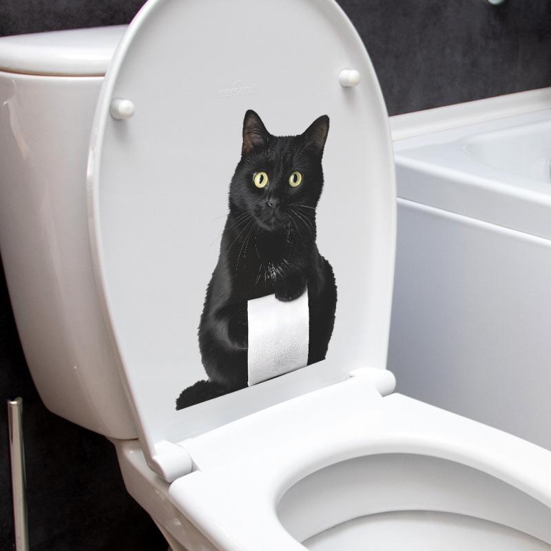 Black Bathroom Sticker Self-Adhesive Toilet Decoration Cute Kitten Toilet Stickers Pvc Film Wall Toilet Bathtub