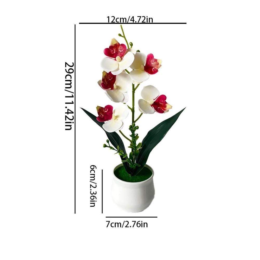 5 Heads Artificial Orchid Potted Flower Pink with White Pot Simulated Flower Butterfly Orchid Potted Plastic Multi-Bloom