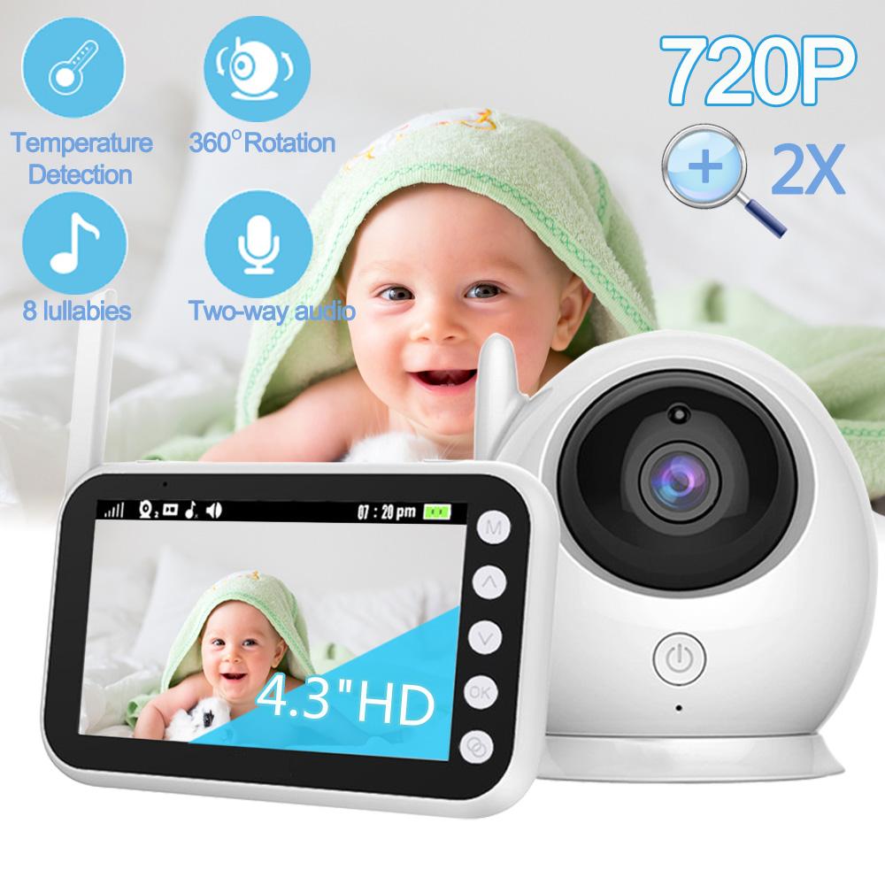 Ecran LCD de 4,3 inchi 720P Monitor pentru bebeluși Cameră video Zoom 2X Temperatura cu durată lungă de viață a bateriei Viziune nocturnă Audio bidirecțional Muzică