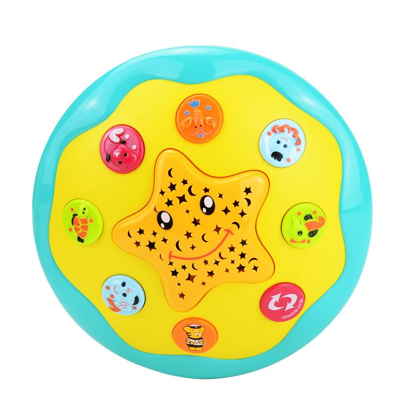 Lighting Music Projection Ocean Hand Beat Drum, Infant And Child Soothing Trojan Horse Drum Toy Puzzle Beat Drum