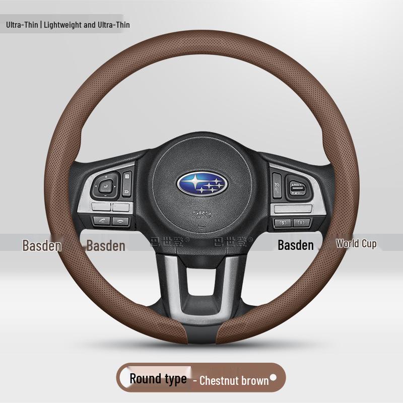 Leather Steering Wheel Cover for Subaru Models: XV, Forester, Crosstrek, Outback, WRX, Levorg, BRZ