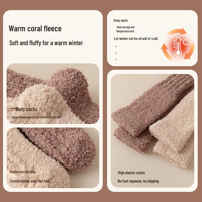 Couple's Coral Fleece Winter Socks: Thick, Velvet-Lined, Cozy Home Sleep Socks for Calf Warmth