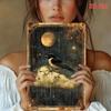 Vintage Moon & Stars Metal Wall Art, 8x12, Retro Celestial Bird Iron Sign for Living Room Office