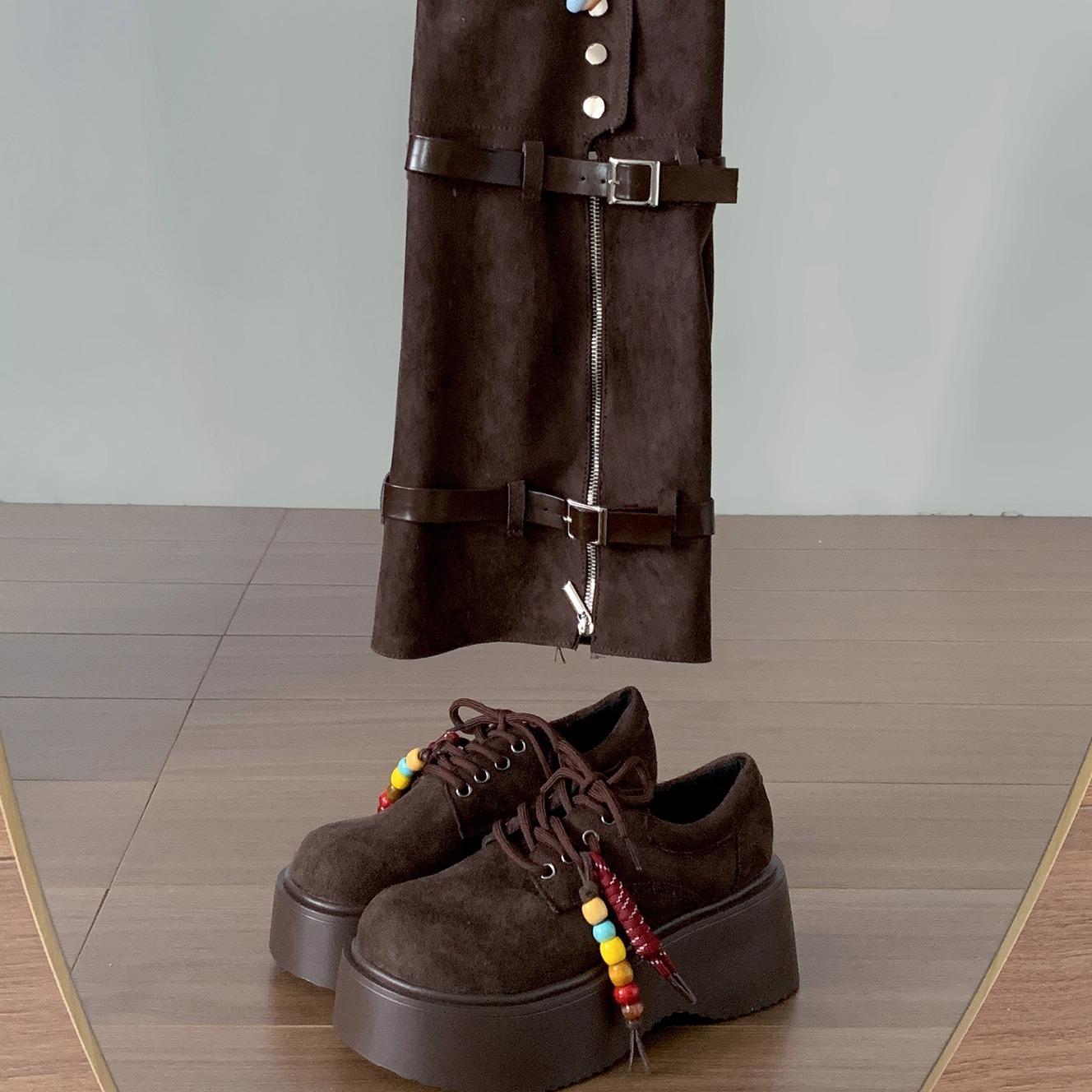 

Maillard brown retro thick-soled heightening boots women s 2025 new autumn skirt two wear trousers mid-tube boots 35 коричневый