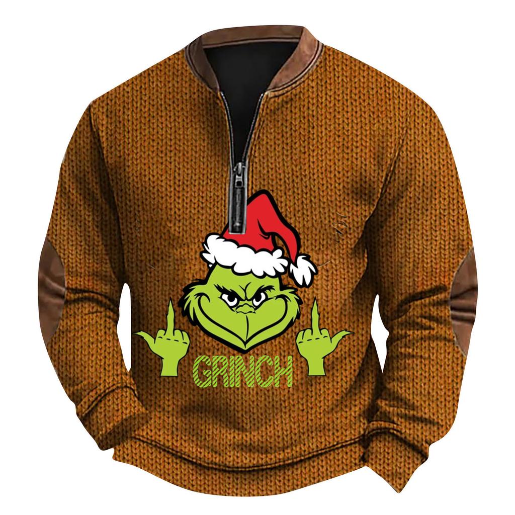 Mens Christmas Sweater Zip Up Sweatshirts Vintage Knit Graphic Sweatshirt Xmas Stand Collar Pullover