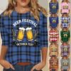Damen Casual Oberteil mit Dreiviertelärm und Rundhalsausschnitt mit Bierfest-Aufdruck Oktoberfest-Muster Leicht Bequem