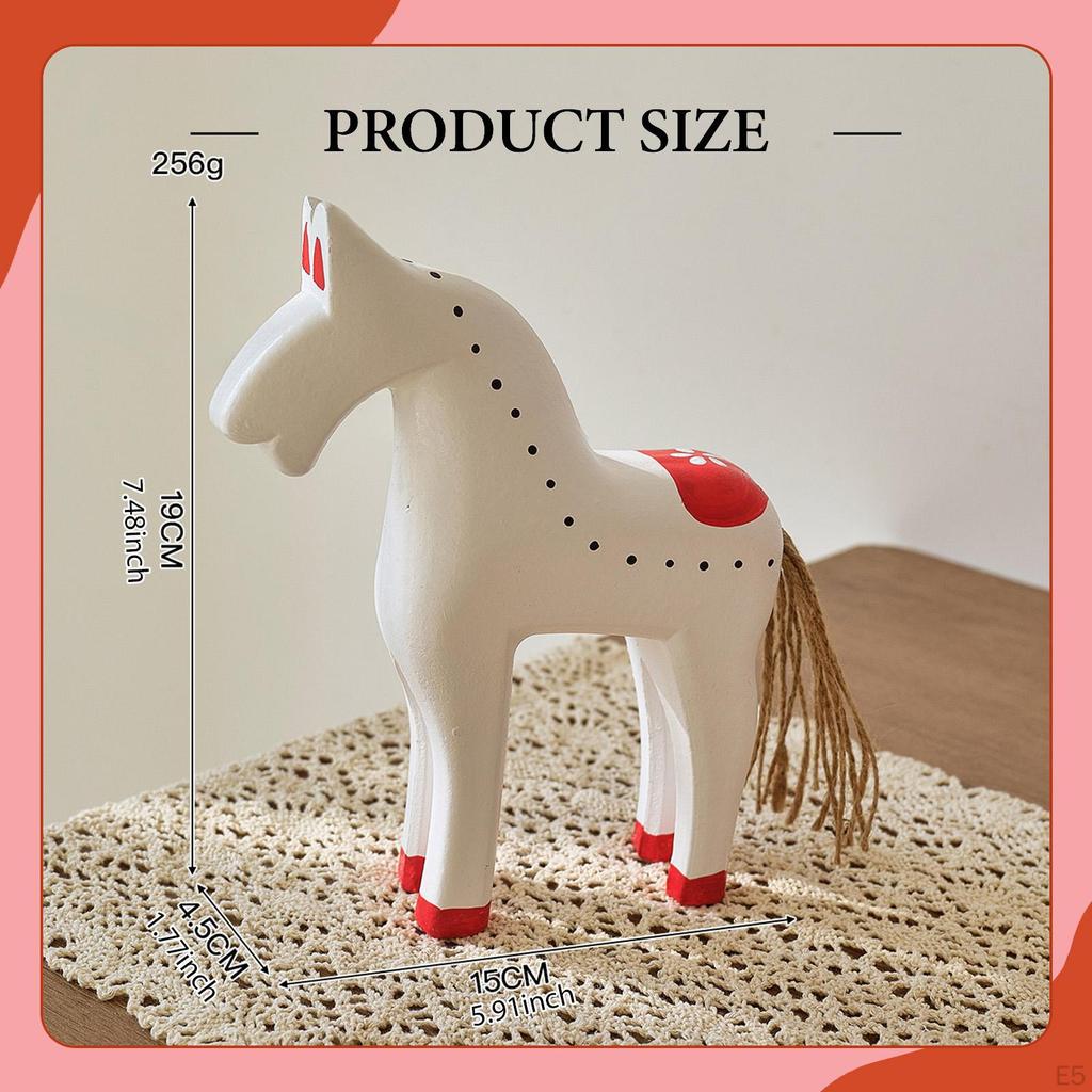 Wooden Horse Statue Figurine Animal Sculpture Artwork Bookshelf Desk Figure Table Ornament