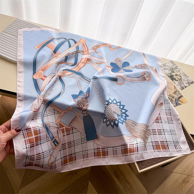 Spring and summer equestrian simulation silk printing silk scarf small square scarf high-end shawl sunscreen neck scarf headscarf scarf women