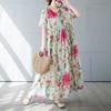 Women's Simple and Fashionable Long Skirt, Short Sleeved Round Neck Printed Dress
