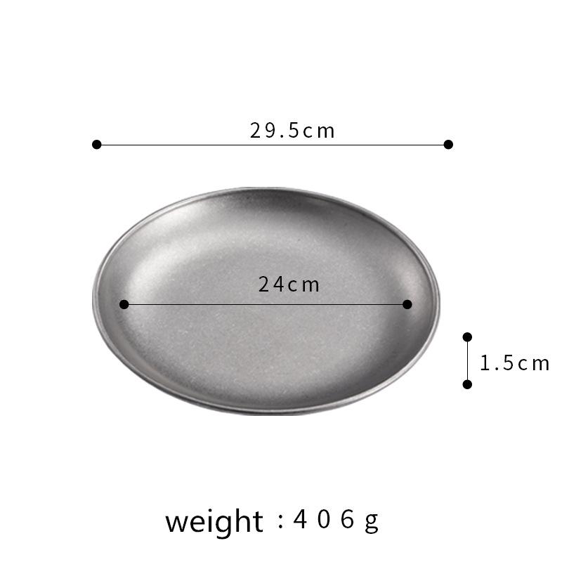 Retro korejský nerezový úložný tác na potraviny, ovocný dort, steak, kulatý talíř, dekorativní mělké nádobí, kuchyňský organizér