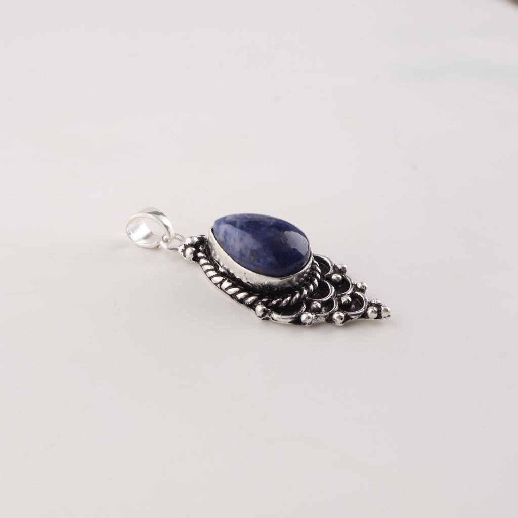 Sodalite Gemstone 925 Sterling Silver Statement Pretty Pendant 1.5" For Women PP-70-31