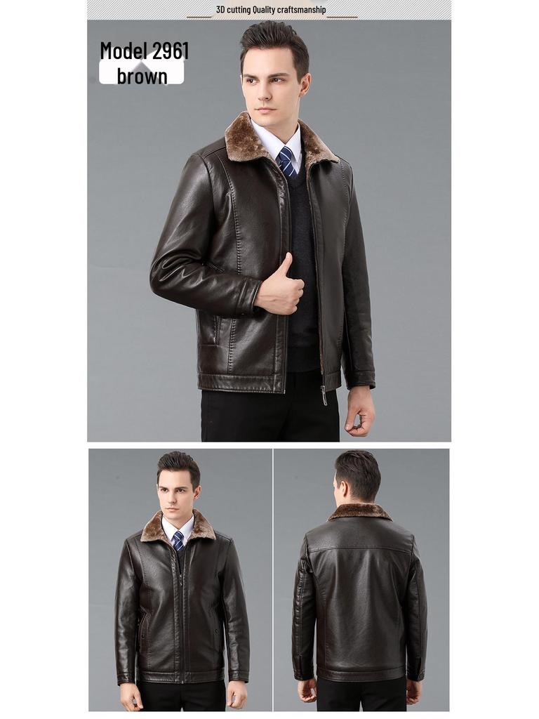 Men's Winter Sheepskin Leather Jacket with Fleece Lining - Thick, Warm Outerwear for Middle-aged and Elderly