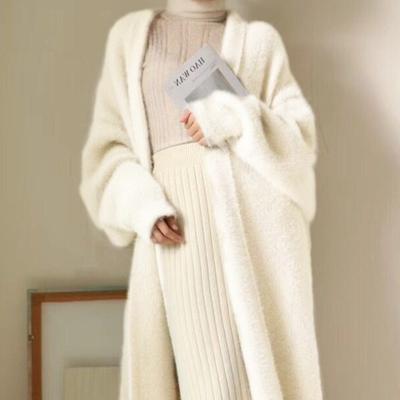 Weiße lange Strickjacke für Frauen Winterkleidung gestrickt flauschig Langarm Kaschmir Pullover Mantel Clotkorean Stil warm Vintage