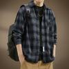 Men High End Japanese Style Vintage Brushed Plaid Long Sleeve Shirt Spring Autumn New Style Casual Loose Workwear Shirt Coat