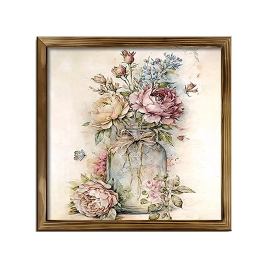 Flower Vase Decorative Painting with Wooden Frame Bathroom Welcome Wall A