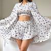2026 neue europäische und amerikanische Loungewear florales dreiteiliges Druck-Sexy-Pyjama Damen Herbst