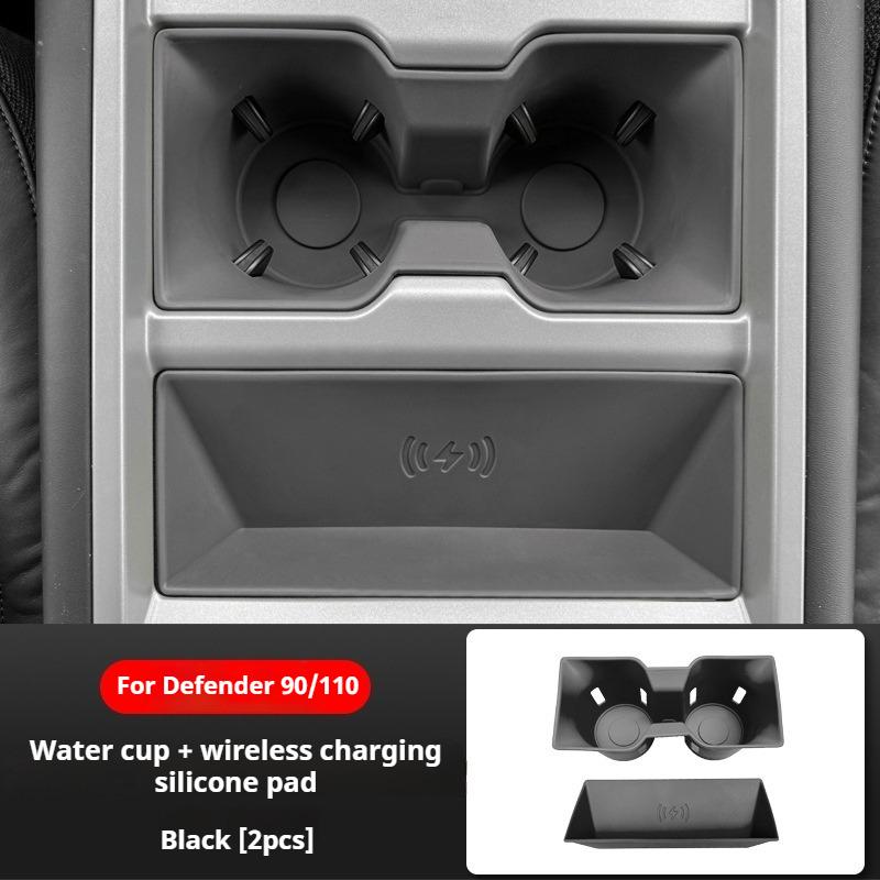 For Land Rover Defender 90 110 2025 Car Central Console Silicone Wireless Charging Pad Water Cup Holder Rear Armrest Cup Coaster