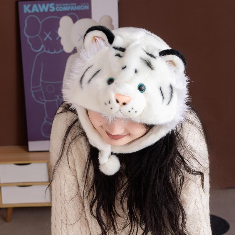 Non-Toxic Tiger Hat Soft Stuffed Plush Toys Headwear Winter Warm Hats For Gifts Plushies Animal Doll Cute Tiger Jungle Theme Po Props