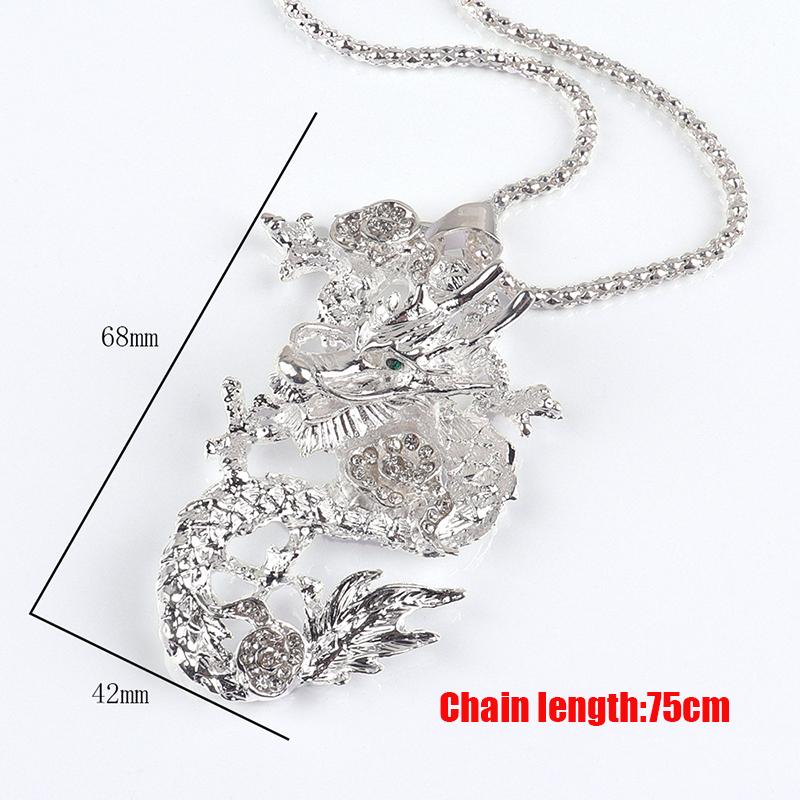 Umělecký retro přívěsek ve tvaru draka ze slitiny, dlouhý náhrdelník, zlatý/stříbrný, etnický styl, šperk s kamínky