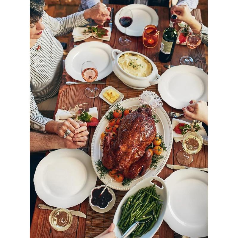 Ceramic Dinner Plates, 10.6 Inch Porcelain Scalloped Plates, Off-White Serving Dishes Set of 6 for Home Kitchen, Microwave