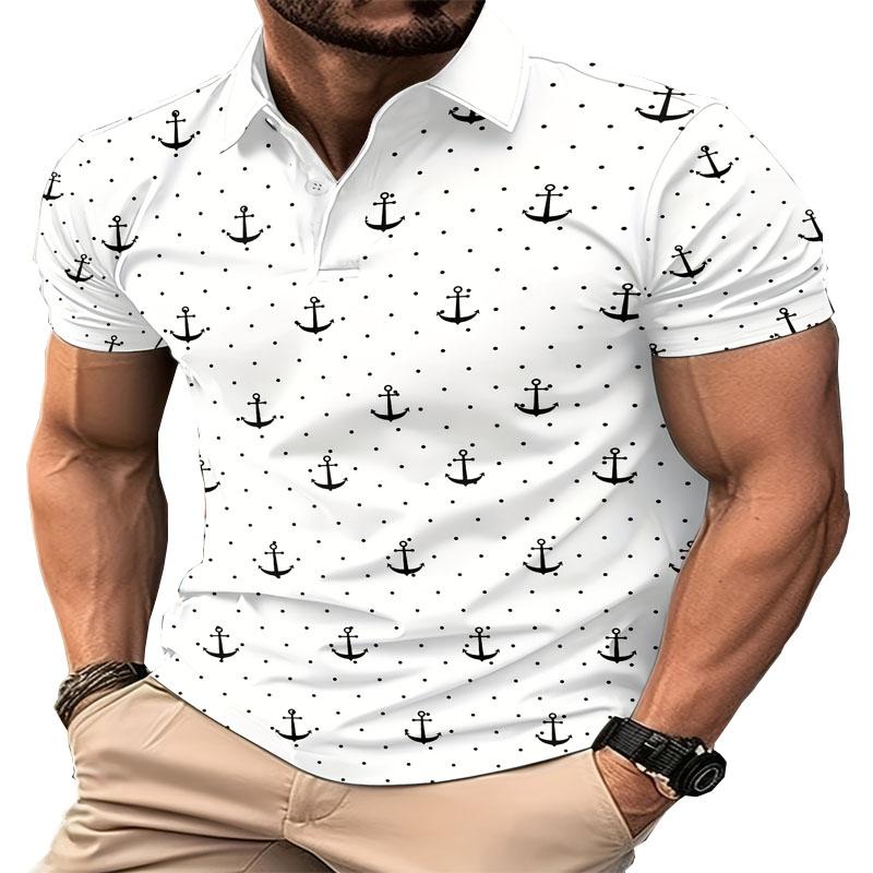 

3D цифровая печать узора якоря модная повседневная мужская летняя рубашка поло с короткими рукавами подходит для занятий спортом на открытом воздухе 3XL белый