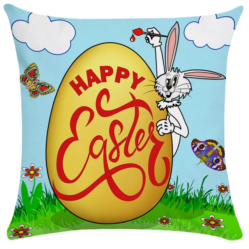 Home Decoration Easter Pillowcase Cute Rabbit Egg Print Pillowcase Living Room Sofa Cushion Cover Bedroom Room Decoration