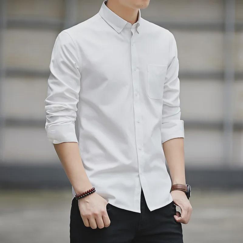 2024 Men's Slim Fit Long-Sleeve Oxford Shirt, Korean Style.