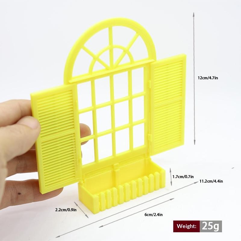 1Pcs Miniature Purple Arched Window Frame Decor 1:12 Scale Dollhouse Window With Flower Box For Diorama Scene & Photography Prop