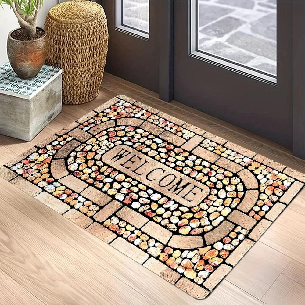 

VIKAMA Vintage Style Welcome Door Mat, Anti-Slip Entrance Carpet For Indoor And Outdoor Use, Bathroom Floor Mat, Home Decoration 80 cm x 140 cm
