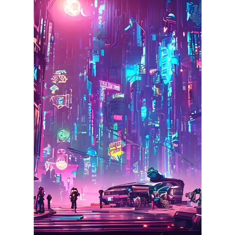 Prosperous Cyberpunk City Painting Canvas Poster Future World Wall Art Picture for Living Room Bedroom Modern Home Decor Gift