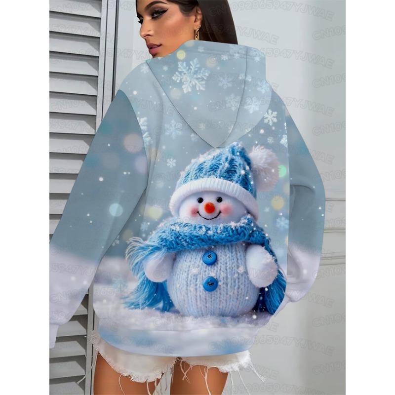Autumn and Winter Women's Plus Size Christmas Santa Claus Print Hooded Sweatshirt Cozy Pullover Sweatshirt Holiday Outfits