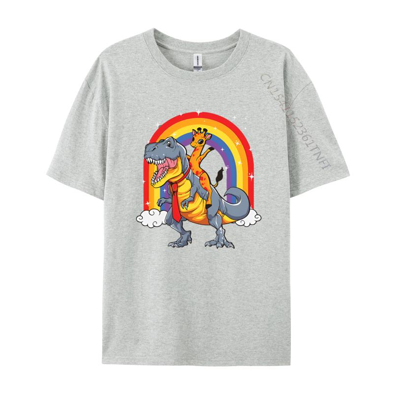 Giraffe Riding Trex Camelopard Dinosaur Tshirts Vintage T Shirts Funny Print Tee Shirts Pure Cotton Male Tops