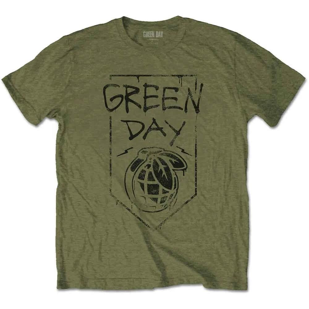Green Day T Shirt Grenade Band Logo Official Mens Organic Military Green XXL XL