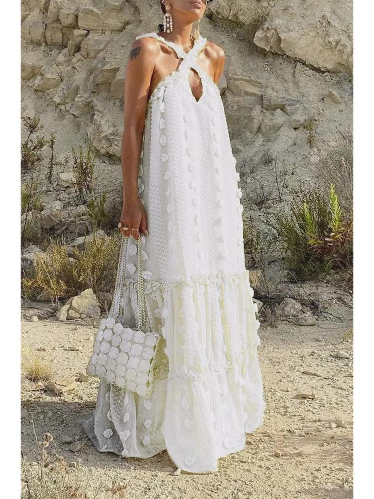 2024 Frühjahr/Sommer Europäischen und Amerikanischen Reine Farbe 3D Blume Bodenlangen Kuchen Neckholder Rock