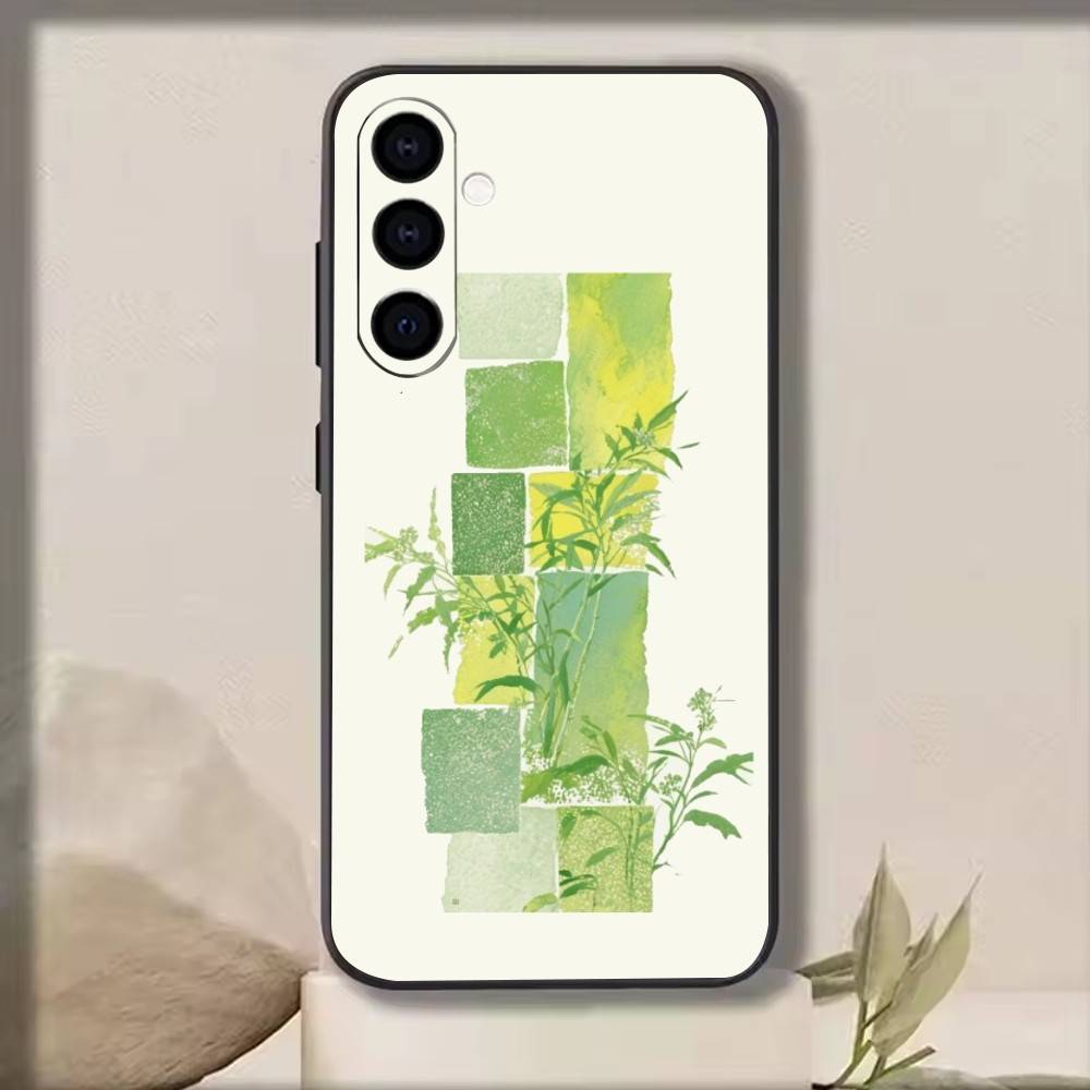 

Green watercolor Phone Case Black Silicone Soft For Samsung Galaxy A73,A72,A71,A70,A53,A52,A51 Samsung a32 5g
