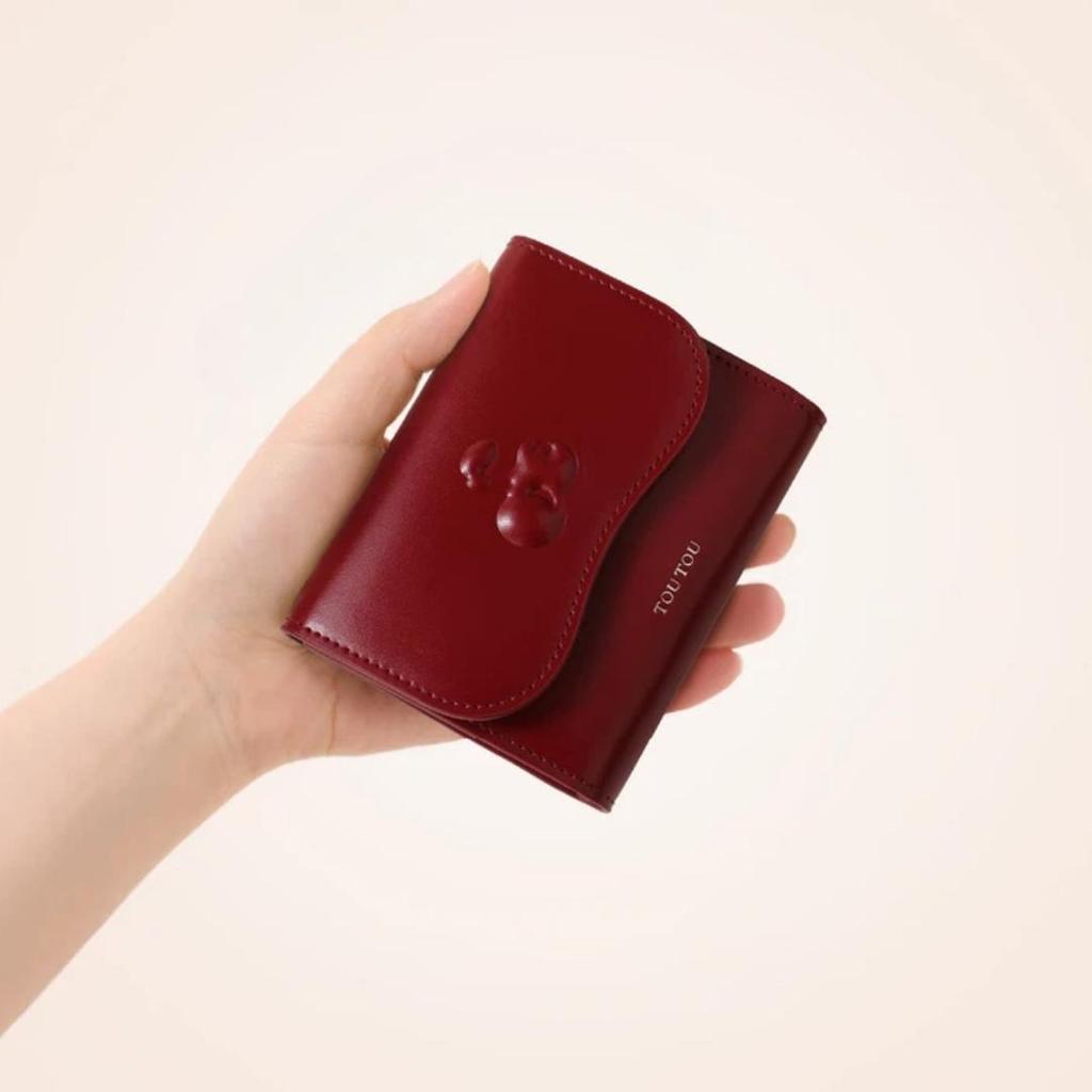 Toutou Cowhide Wallet, Short Card Holder, Red