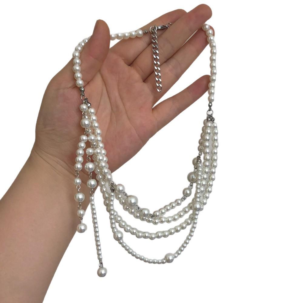 French Multi-Layered Pearl Tassel Necklace: Elegant Clavicle Chain with Fairy-like Charm