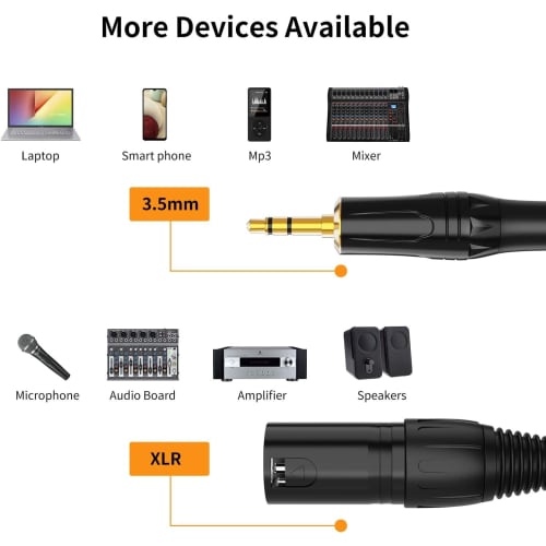 VECASDEN 3.5mm To XLR Cable 10FT, 3.5mm Male To XLR Male Microphone Cable for Phones, Pods, Tablets, Laptops, Microphones, Amplifiers, Audio Boards, C