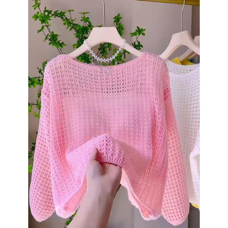 Women's Lightweight Sheer Knit Cardigan - Loose Fit, Long Sleeve, Sun Protection for Spring/Summer
